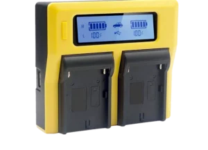 Chargeur Double couleur jaune et noir pour Batterie type Sony BPU avec écran Led en location