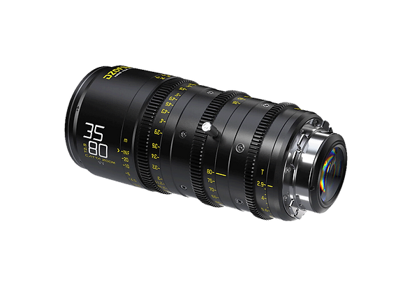 Objectif zoom cinématographique DZO Catta ACE 35-80mm T2.9 avec marquages jaunes et bagues de mise au point
