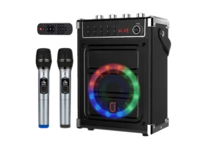 Kit karaoke avec 2 Micros Main sans fils, enceinte portable et télécommande en location